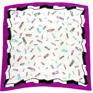 Vintage Gemstar Zip Code Print Silk Scarf 35” x 34” Multicolor Pink Magenta